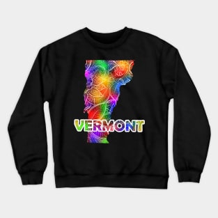 Colorful mandala art map of Vermont with text in multicolor pattern Crewneck Sweatshirt